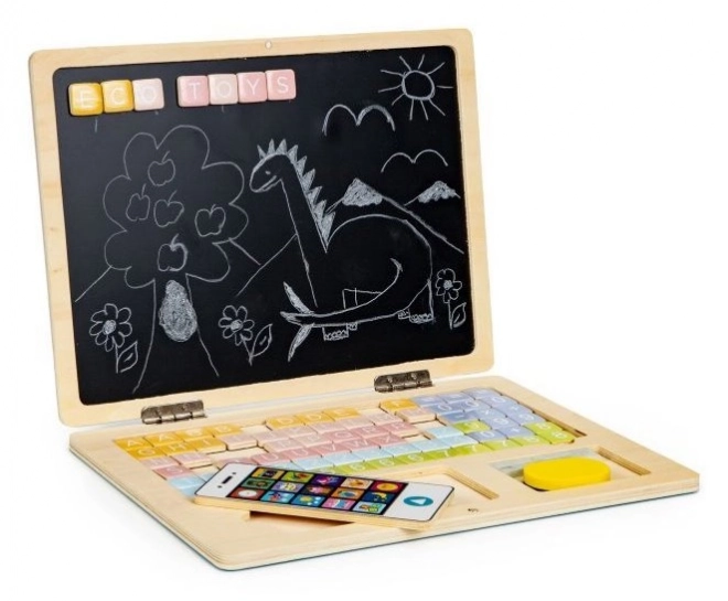 Wooden Magnetic Educational Blackboard Laptop Set