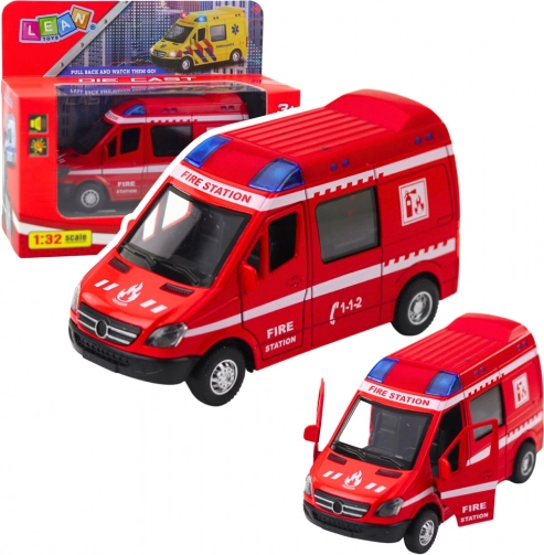 Autopompa dei vigili del fuoco in metallo 1:32 con meccanismo a retrocarica, luci e suoni – rosso