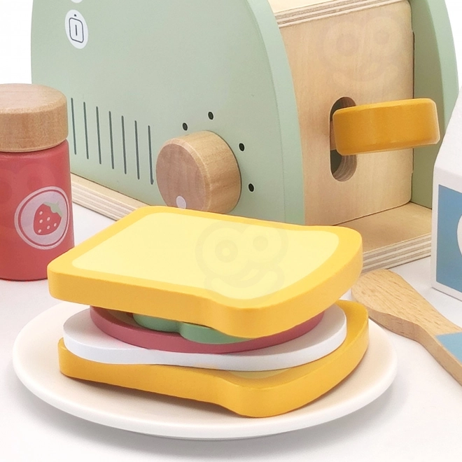 Dřevěný toster pastelový snídaňový set od Tooky Toy