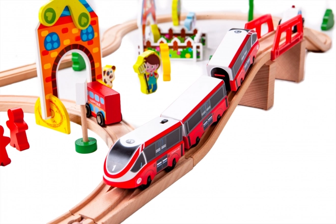 Wooden Battery-Powered Train Set