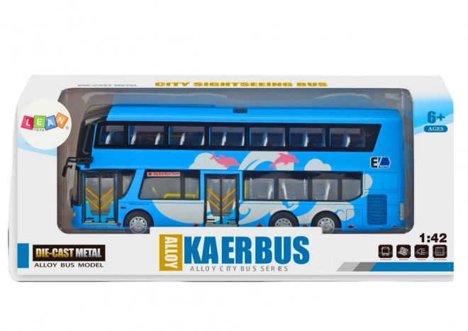 Double Decker Tour Bus with Lights - Blue