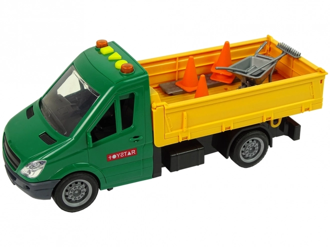 Friction-Powered Dump Truck with Sound and Road Accessories