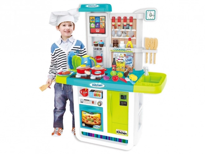 Interactive Children's Kitchen Set with Refrigerator – blue