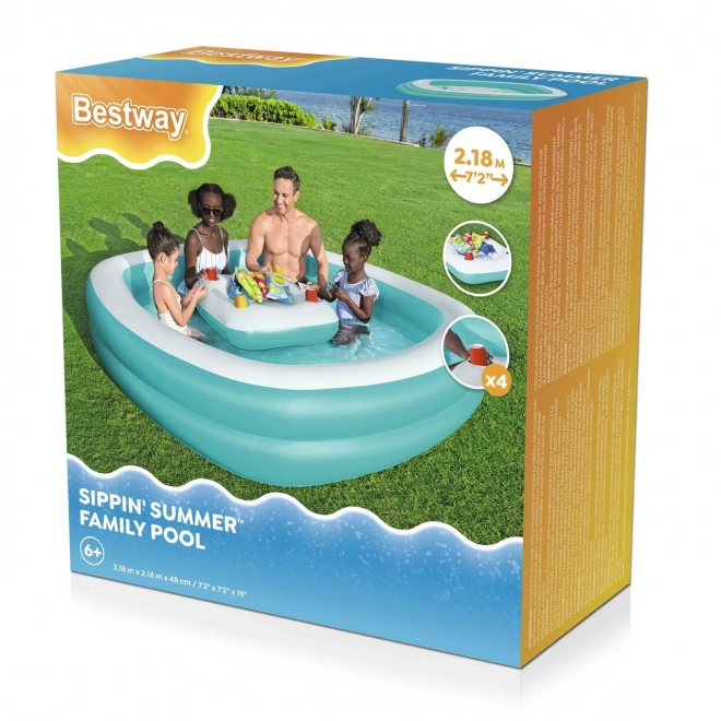 Inflatable Family Pool with Floating Drink Table