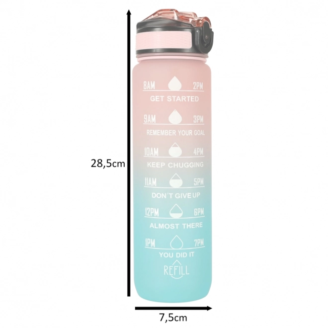 Motivational Water Bottle with Straw and Handle - 1L Pink Blue