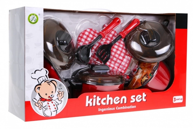 Red Chef Set for Kids 3+ With Pots, Cooking Utensils & Food Imitations