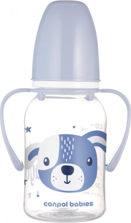 Canpol babies smalle hals fles met handgrepen Cute Animals 120 ml – hondje