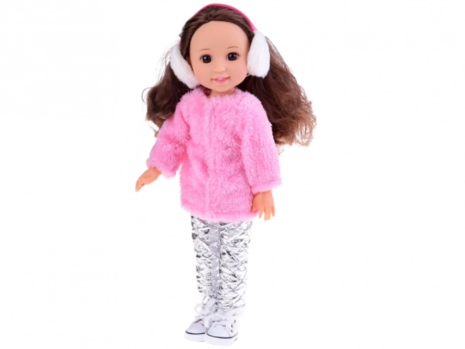 Charming Doll with Pink Fur Winter Outfit