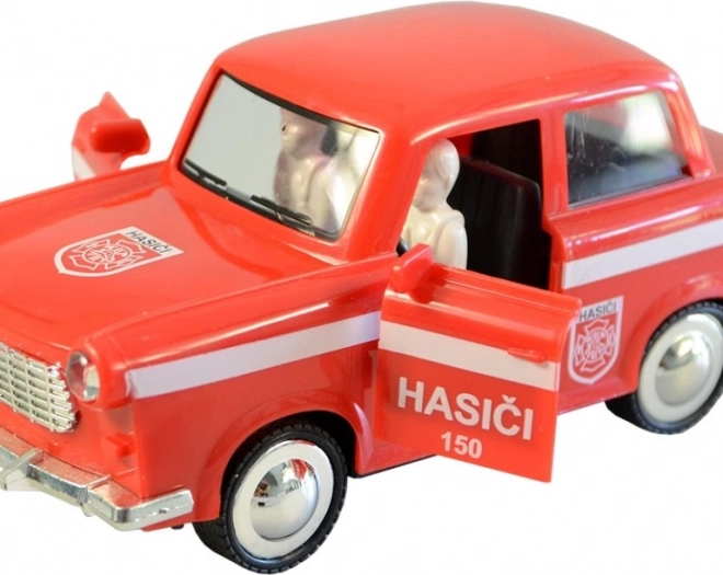 Retro brandweerauto met vliegwielaandrijving
