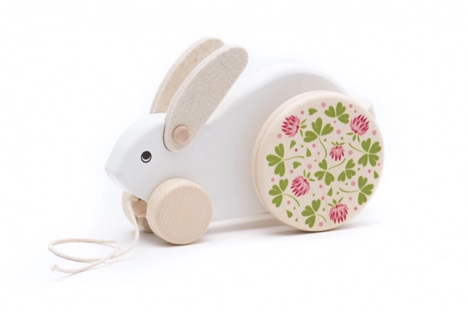 Large White Wooden Pull-Along Rabbit