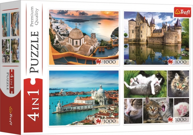 Trefl Puzzle Santorini Venice Sully-sur-Loire Castle Cats Set