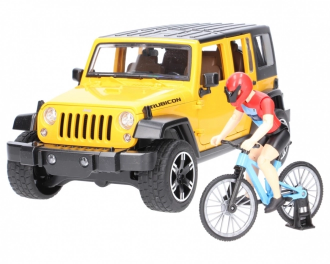 Bruder Jeep Wrangler Rubicon with Cyclist and Bicycle