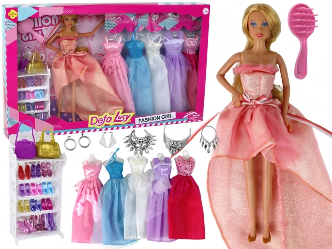 Children's Doll Long Blonde Hair Wardrobe Shoes Dresses Accessories Pink
