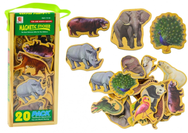 Safari Wild Animals Wooden Magnets Set