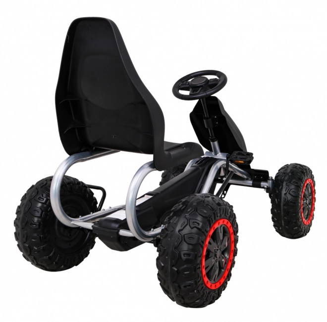 Large strong pedal go-kart for kids black + 100 kg load capacity + EVA wheels + hand brake + sports seat