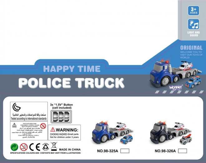 Woopie Modrý Policejní Vlek City Truck se Světelnými a Zvukovými Efekty