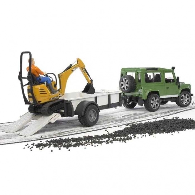 Bruder Land Rover with Trailer and JCB Mini Excavator