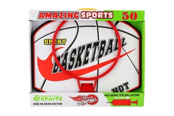 Basketball Set with Wooden Backboard, Ball, and Pump