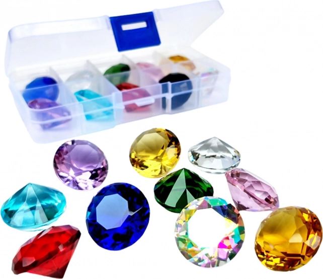 Set of colorful decorative diamonds in a box, 10 pcs