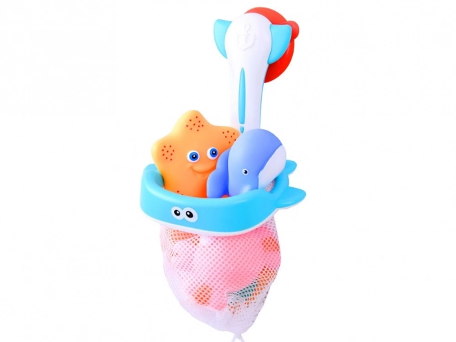 Colorful Bath Toy Set with Organizer and Boats