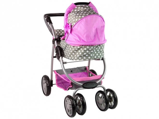 2-in-1 Pink Doll Stroller with Bag and Bassinet