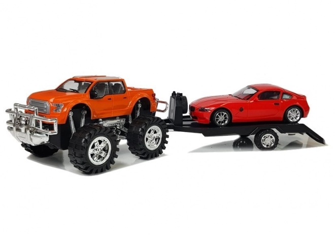 Orange Monster Truck and Red BMW Vehicle Set