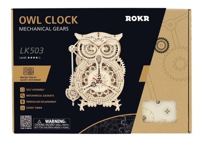 Robotime Rokr 3D Wooden Puzzle Owl Desk Clock with Timer