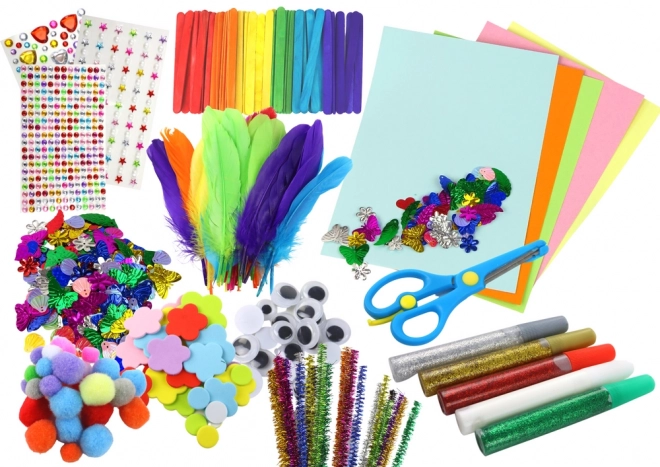 Creative Set for Kids with Stickers, Pom Poms, Feathers and Glitter