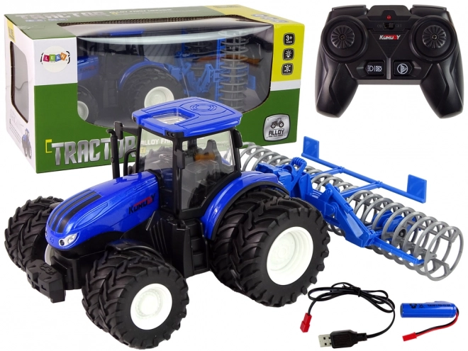 Remote Control Blue Tractor with Disc Harrow