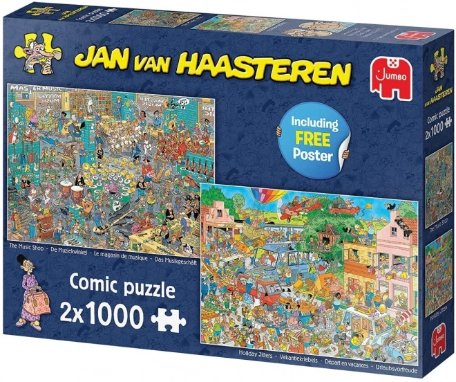 Jumbo Puzzle Set by Jan Van Haasteren - Music Store & Holiday Nervousness 2x1000 Pieces