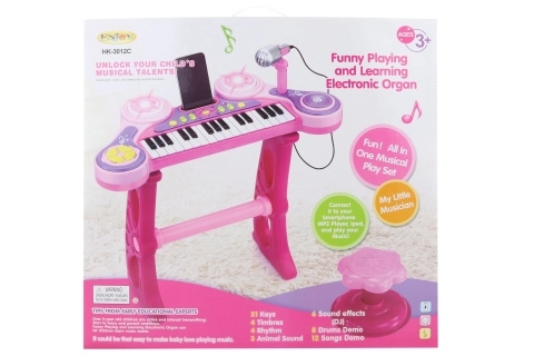 Battery Powered Pink Piano with Stool