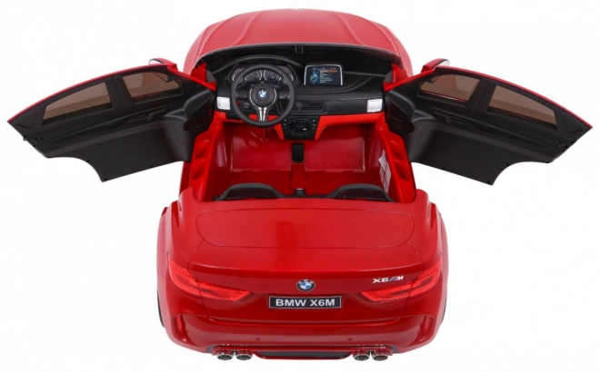 BMW X6M XXL pro 2 děti Červený lak + dálkové ovládání + eko kůže + bezpečnostní pásy + pomalý rozjezd + MP3 + LED