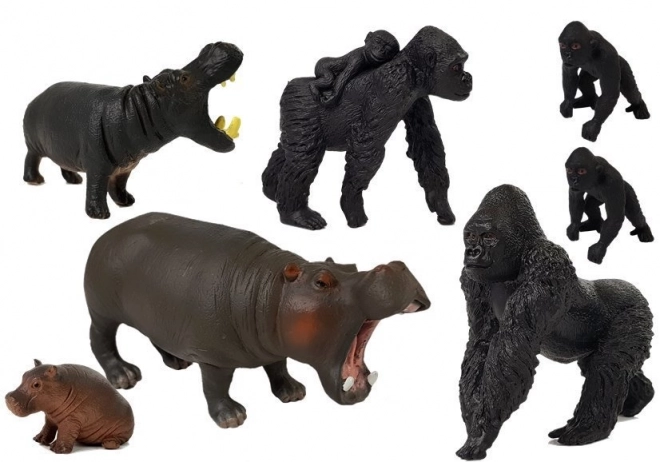 Safari Animal Figures Set: Hippos and Gorillas