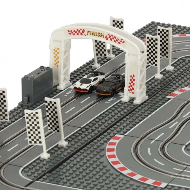 Electric Police Race Car Track and Building Blocks Set