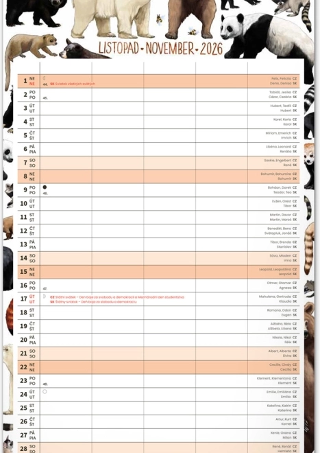 Wall Calendar Family Planner 2026 with Animalium Illustrations