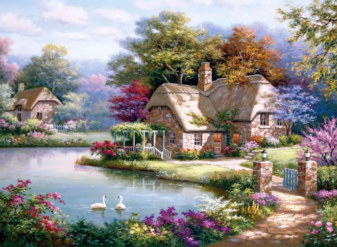 Charming Cottage with Swans Puzzle 1500 Pieces