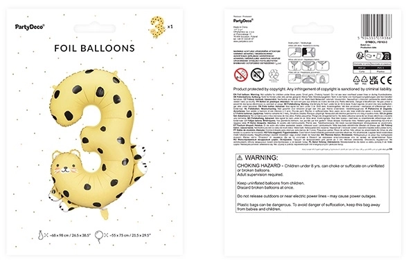 Foil Balloon Number 3 - Cheetah 55x75 cm