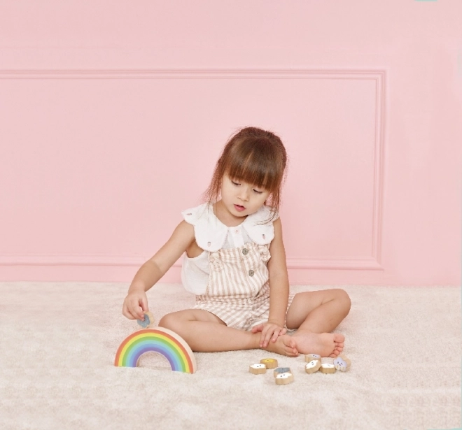 Wooden Rainbow Balancing Game with Clouds