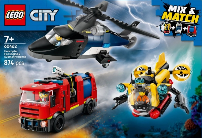 Lego City Helicopter and Fire Truck Set with Submarine