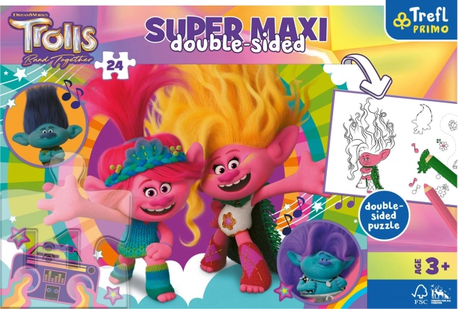 Double-Sided Puzzle TROLLS 3: Happy Troll Day Super Maxi 24 Pieces