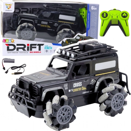 RC off-road drifting car 1:12, black, 360° spins and LED