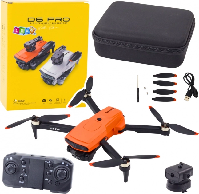 Drone D6 Pro avec double caméra HD et lumières LED, orange