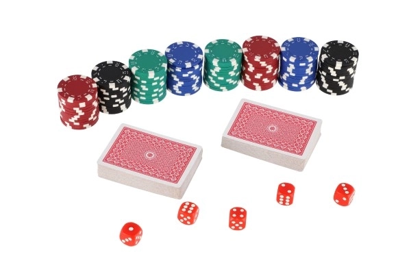 Poker Set with Chips, Cards, and Dice in Portable Case