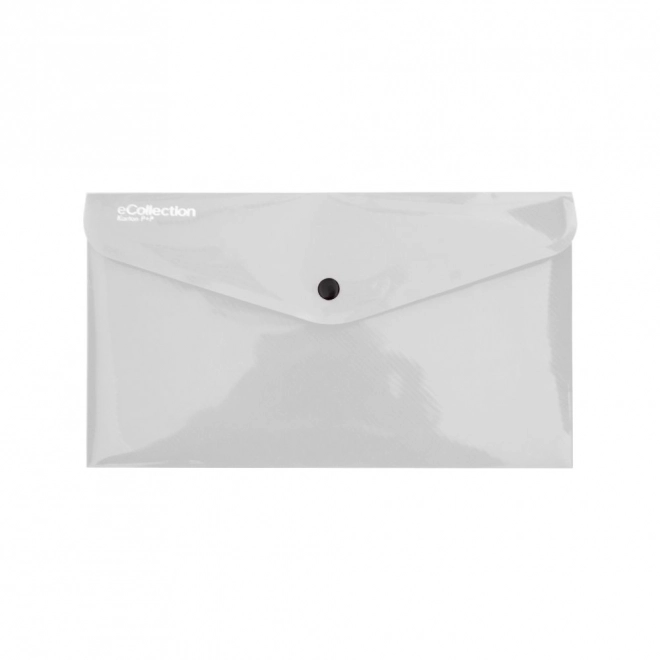 Transparent document envelope with snap fastener