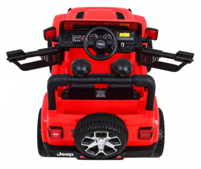 Jeep Wrangler Rubicon baterie pro děti Červená + dálkové ovládání + rádio MP3 LED + kola EVA