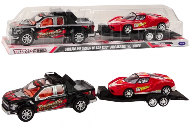 Pickup Truck with Trailer and Sports Car Set