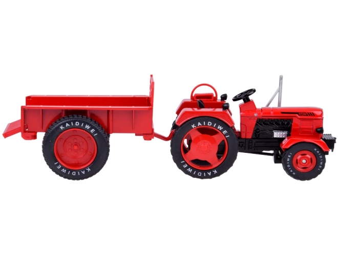 Red Metal Tractor with Trailer 1:18