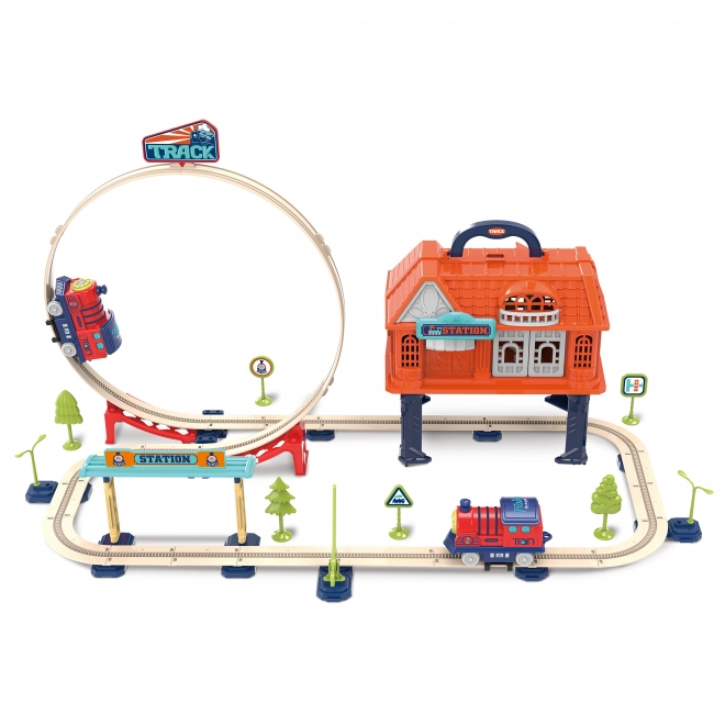 Train Playset in Suitcase with 69 Pieces