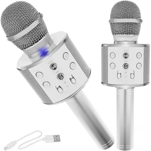 Wireless Karaoke Microphone Speaker – silver