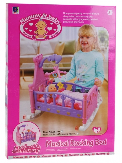 Doll Bed Cradle 2-in-1 with Mobile and Bedding